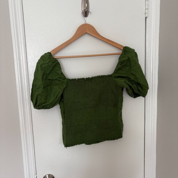 Reformation Bubble Sleeve Top, Forest Green - Picture 4 of 4